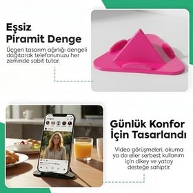Resim Telefon Tablet Tutucu - Piramit Tasarım 3 Açılı Masaüstü Stand, iPhone ve Android Uyumlu, Ofis, Online Ders ve Toplantılar İçin, 4-11 İnç (1, Pembe) 