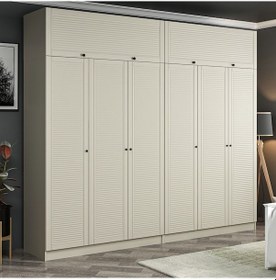 Resim Kale 6 Mebran Panjur Kapaklı 4 Çekmeceli Dolap Ve Yüklük Kumtaşı 235cm Bej 