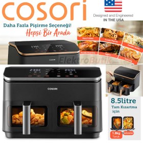 Resim COSORI 8 I 1 Arada 1800 Watt 8,5 Lt Çift Hazneli (4,25 LT X 2) Sıcak Hava Fritözü 