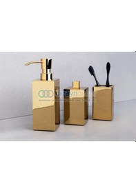 Resim Kare Gold Parlak Sıvı Sabunluk Diş Fırçalık Pamukluk Seti 