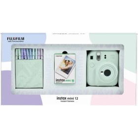 Resim Fujifilm Instax Mini 12 Yeşil Fotoğraf Makinesi 10'lu Film ve Mandal Bundle Box 
