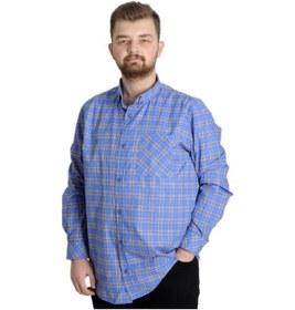 Resim Mode XL Büyük Beden Erkek Ekose Uzun Kollu Cepli Gömlek 23300 Açı Saks Mavi 