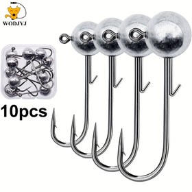 Resim Yüksek kaliteli balıkçılık kancaları ve yardımcı kanca, jig başlığı ve yumuşak solucan balıkçılığı kancası ile çeşitli tatlı su ve tuzlu su balıkçılığı aksesuarları için 10'luk paket 
