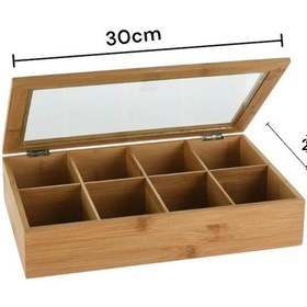 Resim Bambu Organizer Kutu Takı Aksesuar Kutusu, Çay Kutusu 8 Bölmeli 