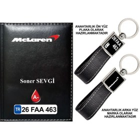 Resim Plakanıza Özel Mclaren Logolu Siyah Ruhsat Kabı Ve Anahtarlık 