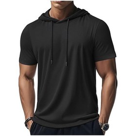 Resim Snapbuyerkek Kısa Kollu Bol Tişört Hafif Hoodie Spor Nefes Yaka Kapşonlu Eşofman Topsblack Black 