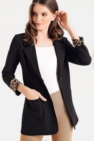 Resim Naliru Kadın Ceket Kol Ucu Desenli Katlamalı Kol Astarsız Cepli ve Düğmeli Uzun Blazer Ceket 
