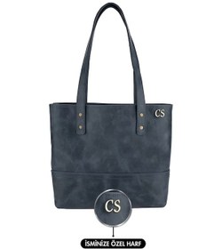 Resim Twingold İsme Özel Tote Bag El Omuz Çantası - %100 Rainbow Deri - Ac03003 - Lacivert Lacivert 