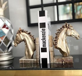 Resim Elegant Horse Bookends, Horse Bookends Decor, Horse Head Bookshelf Decor, Stylish Bookends Gift, Polyester Bookend Set,Horse Statue Bookends - Object-28 