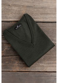 Resim V Yaka Battal Büyük Boy Yünlü Kolsuz Triko Süveter Yeşil 