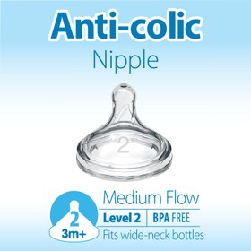 Resim 270 ml Geniş Ağız PP Antikolik Biberon 2. Seviye Emzik İle 