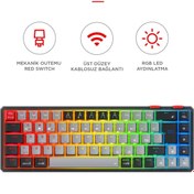 Resim Rampage Yoru Mini Pro 2.4ghz Bt5.0 Type-c Kablosuz Red Switch Rgb Mekanik Gaming Oyuncu Klavye Q Tr Hot Swap 