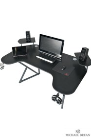 Resim Michael Brean Özel Joystick Tasarım Oyuncu Masası 160 Cm Bardaklık Ve Kulaklık Tutucu Hediye 