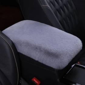Resim Chuangyinshop Gri Yumuşak Pembe Peluş Suni Tavşan Kürkü Kolçak Yastığı Konforlu Konsol Koruyucu 