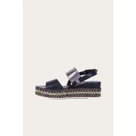 Resim Bueno Shoes Siyah Kurşun Deri Kadın Dolgu Topuklu Sandalet 