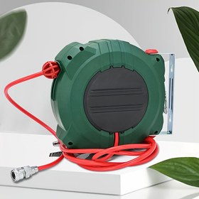 Resim 32ft Dayanıklı Hibrit Hava Hortumu Makarası, 10ft Uçlu - 3/8" Bağlantı, Maks. 10bar, Kolay Temizlenebilir Plastik, ABD Standart Hava Kompresörleri için Uygun, Endüstriyel & Bahçe Kullanımı için 180° Dönebilen Tavan/Duvar Montajı, Kompresör için Geri Çekilebilir Hava Hortumu Makarası 
