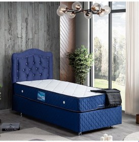 Resim Setaymobilya Baza, Şah Lacivert Tek Kişilik Baza + Başlık + Deluxe Yatak 