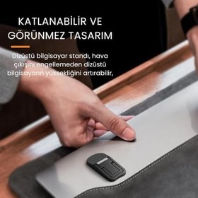 Resim Polham Metal 2 adet 7MM 3M Yapışkanlı Katlanabilir Ultra Mini Laptop Standı,2 Açılı Laptop Yükseltici Siyah 