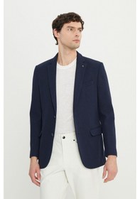 Resim AC&Co / Altınyıldız Classics Erkek Lacı 360 Her Yöne Esneyen Pamuklu Esnek Slim Fit Dar Kesim Mono Yaka Armürlü Blazer Ceket Lacı 