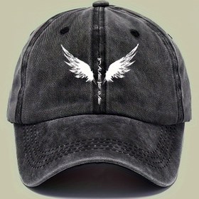 Resim Vintage yıkanmış kot beysbol şapkası - Siyah, ayarlanabilir snapback, pamuk, el yıkanabilir, erkekler için şık, beysbol şapkası|Melek kanatları tasarımı|Dayanıklı başlık 