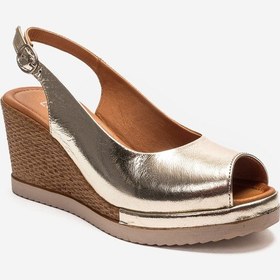 Resim Luvishoes Helına Altın Hakiki Deri Kadın Dolgu Topuklu Sandalet 