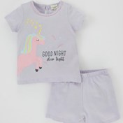 Resim Defacto Kız Bebek Unicorn Baskılı Kısa Kollu Penye 2'li Pijama Takımı 