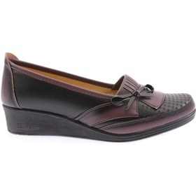 Resim Dgn 006-22y Kadın Önü Fiyonk Detaylı Lazerli Comfort Ayakkabı 006-2034-R1559 Siyah Bordo 