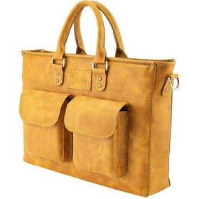 Resim Kişiye Özel Deri Rainbow Evrak / Laptop Çantası - Hardal Sarısı Sarı 