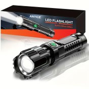 Resim Anyice LED El Feneri, USB ile Şarj Edilebilir, 800mAh/1200mAh, Teleskopik Yakınlaştırma, Geniş Işın, Yüksek Lümen, Güç Göstergeli, Gece Aktiviteleri, İş ve Ev Acil Durum Aydınlatması için 