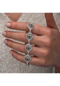 Resim Gümüş Telkari Zümrüt Taşlı Kadın Bileklik Gümüş - Rose Gold 