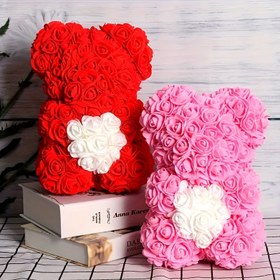 Resim 2 adet Kalp ile Sahte Gül Ayı - Anneler Günü, Sevgililer Günü, Yıldönümü, Düğün, Doğum Günü, Noel için Sahte Çiçek Hediye Ayılar | Romantik Hediye Fikri, Romantik Hediye Fikri 