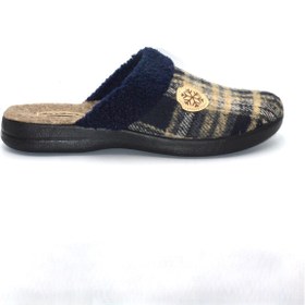 Resim Biocomfort Erkek Lacivert Kare Desenli Kışlık Keçe Ev Terliği 