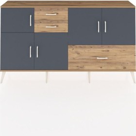 Resim Arges Konsol 5 Raflı 3 Çekmeceli 5 Kapaklı 176x30x99 Çam-antrasit/çam Antrasıt/atlas Çam - Atlas Çam 