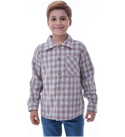Resim Gri Turuncu Ekose Erkek Çocuk Oduncu Gömlek Düğmeli Rahat Kalıp Çok Renkli 