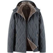 Resim Rüzgar Geçirmez Pamuklu Kadife İçi Büyük Beden Erkek Kaban Koyu Gri 