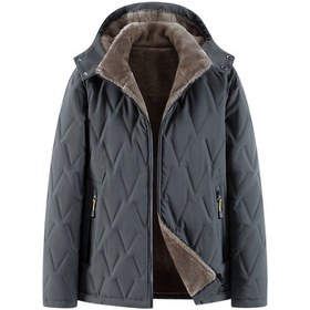 Resim Rüzgar Geçirmez Pamuklu Kadife İçi Büyük Beden Erkek Kaban Koyu Gri 