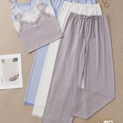 Resim Kadınlar için Rahat Uyku Giyim Seti - Dantel Detaylı Kolsuz Straplez Atlet, Açık Mavi ve Beyaz Uzun Pijama Pantolonu, Yumuşak Polyester Karışımı, Rahat ve Konforlu Olmak İçin Mükemmel, Rahat Giyim|Rahat Uyku Giyim|Polyester Karışımı 