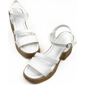 Resim Kadın Ceylo Beyaz Ortopedik İç Taban Platform Topuk Sandalet-Beyaz 