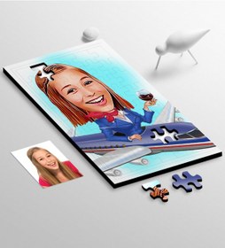 Resim Kişiye Özel Hostes Karikatür 104 Parça Ahşap Puzzle - 1 