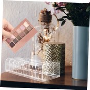 Resim 7 Bölümlü Şeffaf Akrilik Göz Farı Paleti Düzenleyici - Banyo Lavabosu için Tezgah Makyaj Depolama, Dayanıklı Şeffaf Kozmetik Tutucu Bölümlerle, Güç Gerektirmez, Makyaj Lavabosu Masa, Modern Estetik, Dayanıklı Plastik 