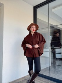 Resim Yakalı kemerli panço kahve - STD 