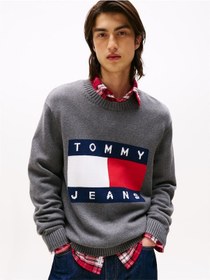 Resim Tommy Hilfiger Tjm Reg Melange Flag Sweater Erkek Gri Kazak - Dm0dm22105 Gri 