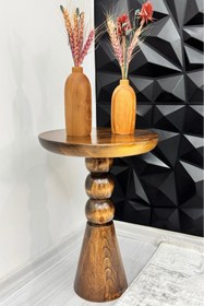 Resim AYLESA Ahşap Tekli Mantar Yan Sehpa Modern Açık Ceviz Fiskos Çiçeklik 