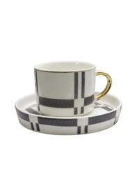 Resim Gönül Dayanıklı Porselen Desenli 6 Kişilik Fincan Takımı Gri Renk G3370 