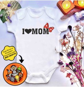 Resim irembaby Unisex Bebek Baskılı I Love Mom %100 Pamuklu Çıtçıtlı Body Zıbın 