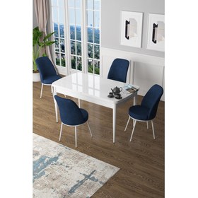 Resim Canisa Concept Canisa Zen Serisi Mdf Açılabilir Beyaz Mutfak Masası Takımı+4 Lacivert Sandalye 