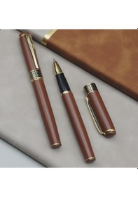 Resim Gold İşlemeli Kahverengi Metal Roller Kalem Açık Gri 