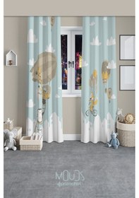 Resim Uçan Hayvanlar Desenli Fon Perde Çocuk Ve Bebek Odası Süet Baskılı Ekstrafor Büzgü 2 Kanat Prd-61 Çok Renkli 