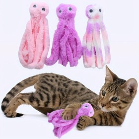 Resim 1 adet Kedi Oyuncak, Karikatür Ahtapot Tasarımı Pet Peluş Oyuncak, Kedi ve Köpek Etkileşimli Malzeme için Çiğneme Dayanıklı Kedi Oyuncak 