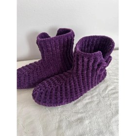 Resim Merut Style El Örgüsü Kadife Ip Mor Kurdela Detaylıev Botu Panduf 